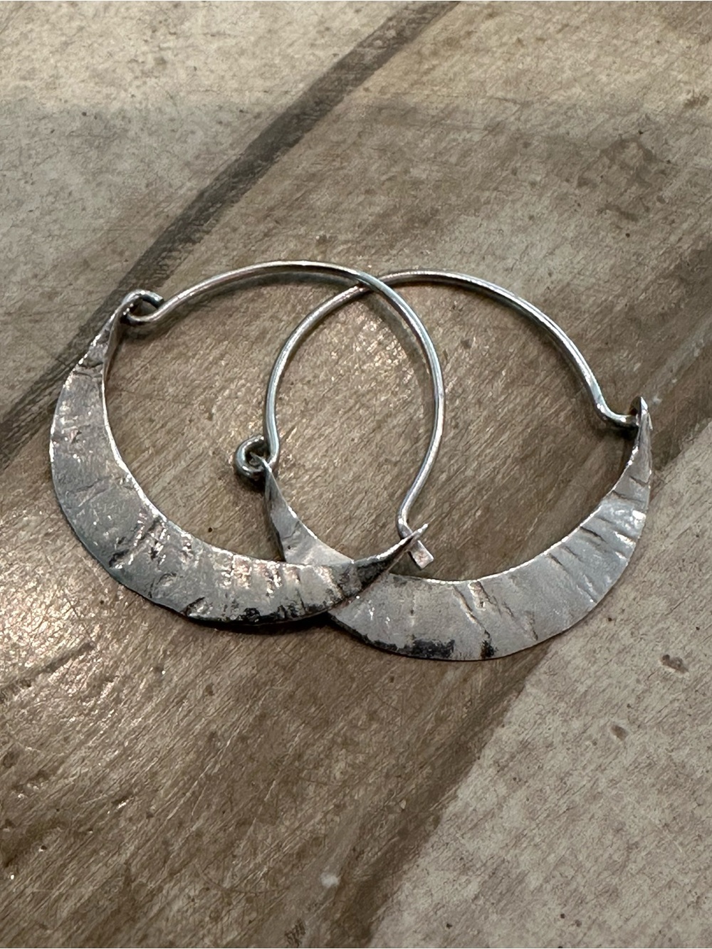 Silver Flat Crescent Hoop Earrings